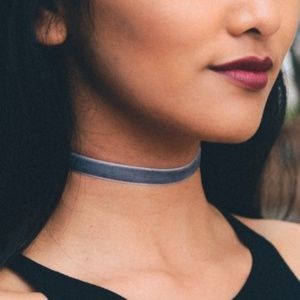 Silver Gray Skinny Velvet Adjustable Strap Choker